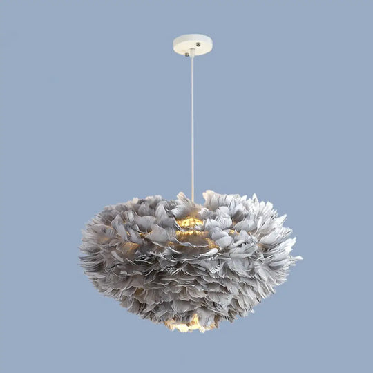 Minimalistic Feather Chandelier Light For Girls Bedroom Ceiling - Hemisphere Shaped Fixture Grey /