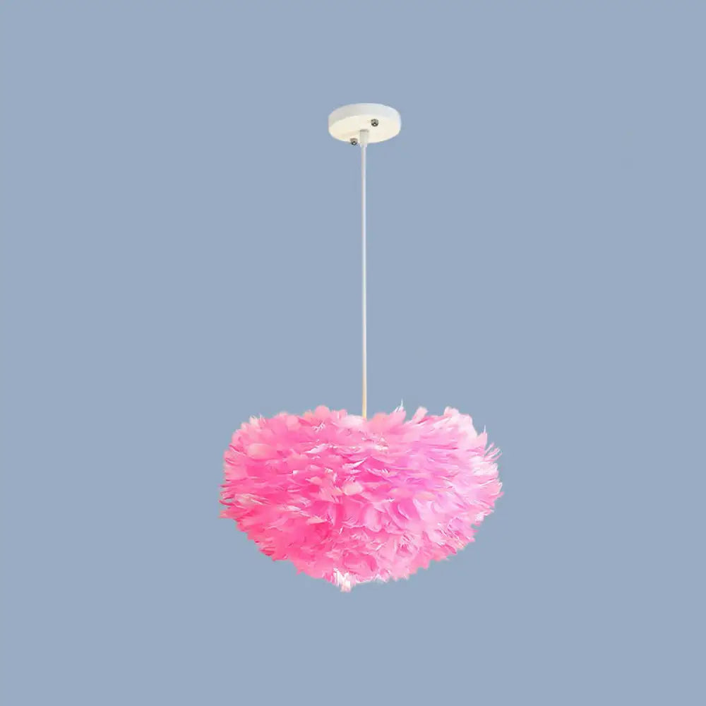 Minimalistic Feather Chandelier Light For Girls Bedroom Ceiling - Hemisphere Shaped Fixture Pink /