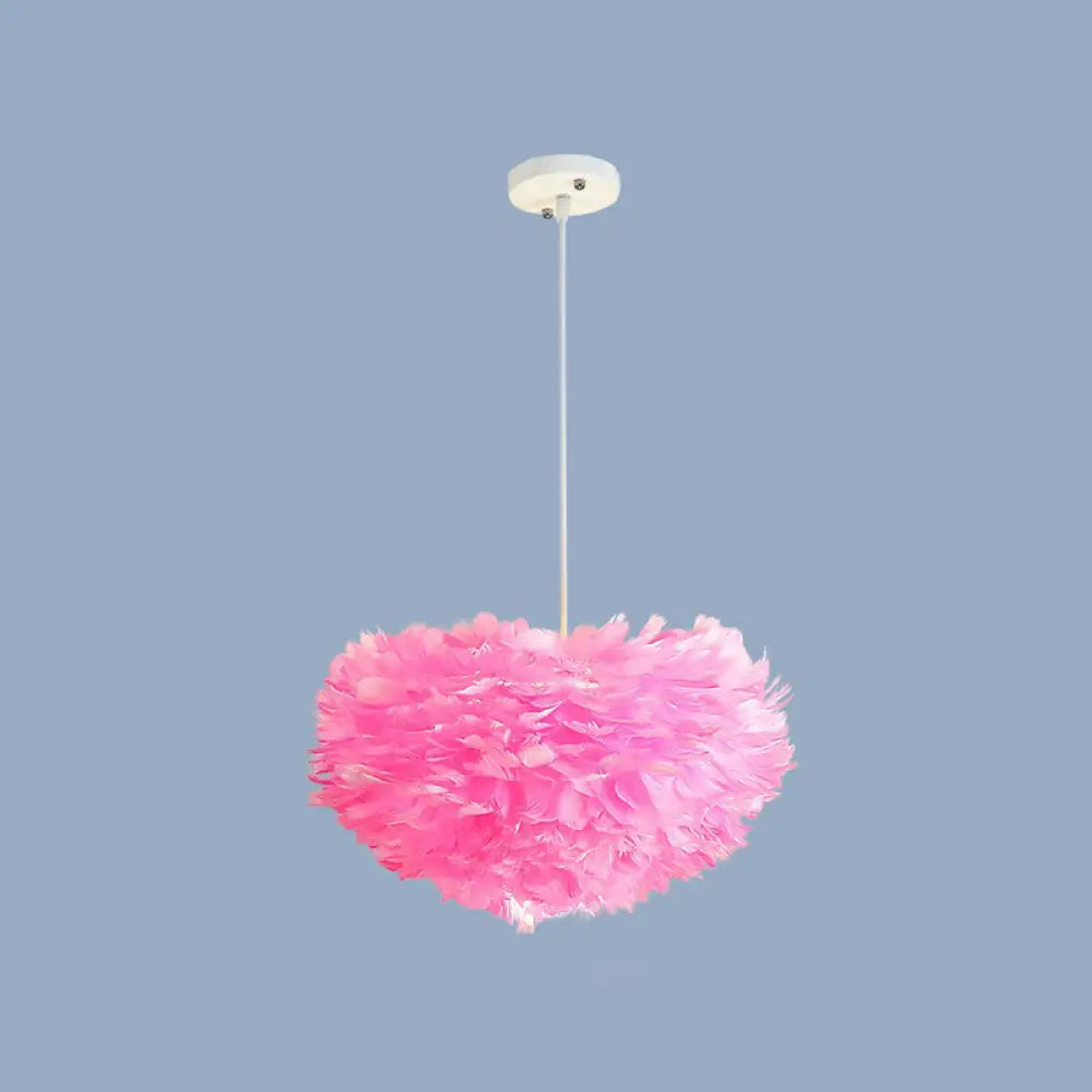 Minimalistic Feather Chandelier Light For Girls Bedroom Ceiling - Hemisphere Shaped Fixture Pink /