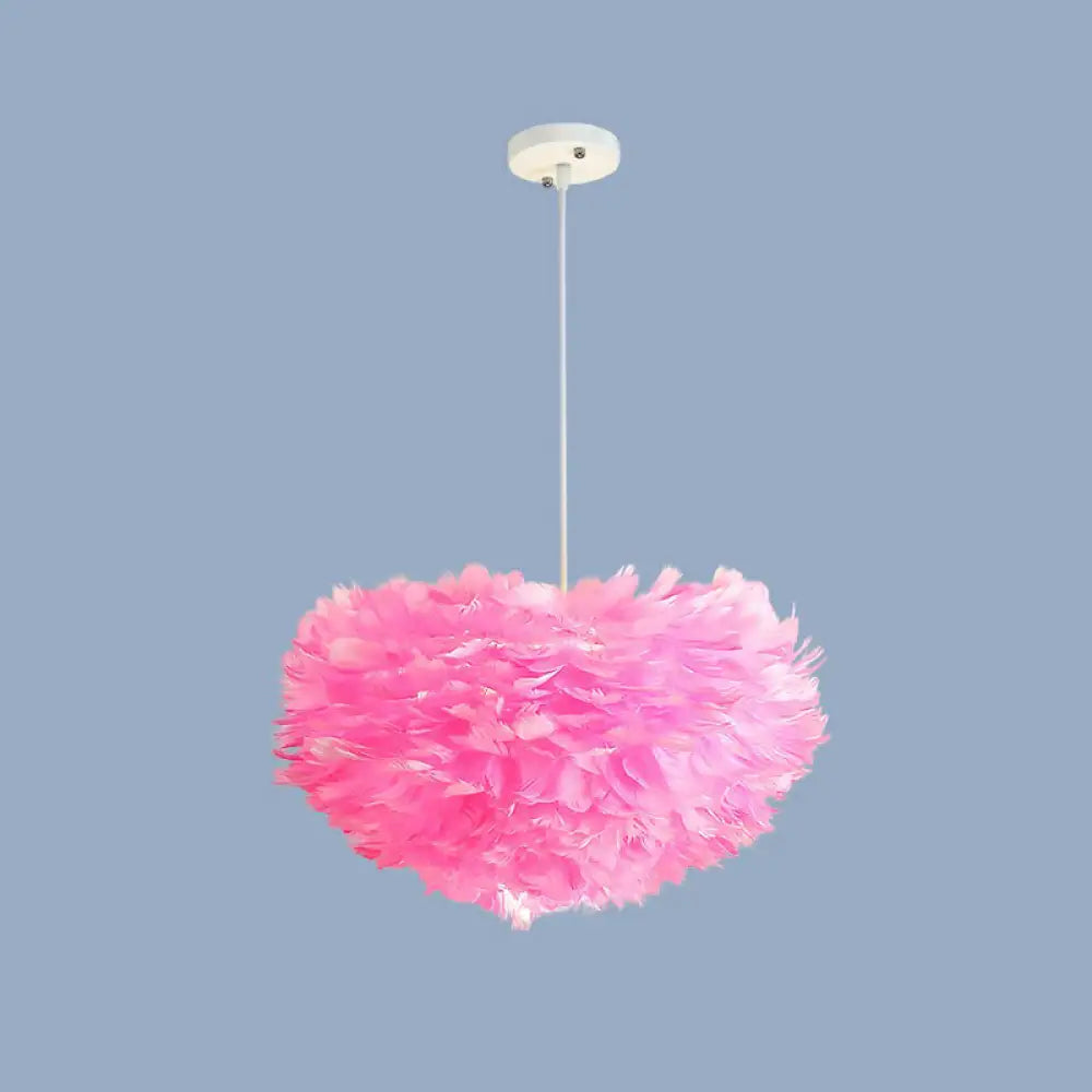 Minimalistic Feather Chandelier Light For Girls Bedroom Ceiling - Hemisphere Shaped Fixture Pink /