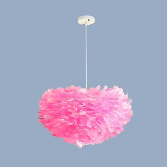 Minimalistic Feather Chandelier Light For Girls Bedroom Ceiling - Hemisphere Shaped Fixture Pink /