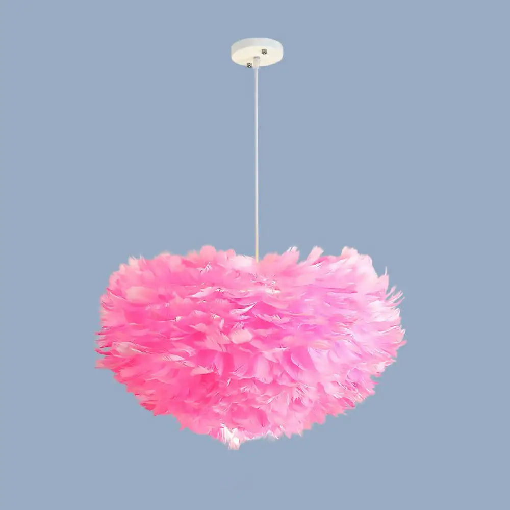 Minimalistic Feather Chandelier Light For Girls Bedroom Ceiling - Hemisphere Shaped Fixture Pink /