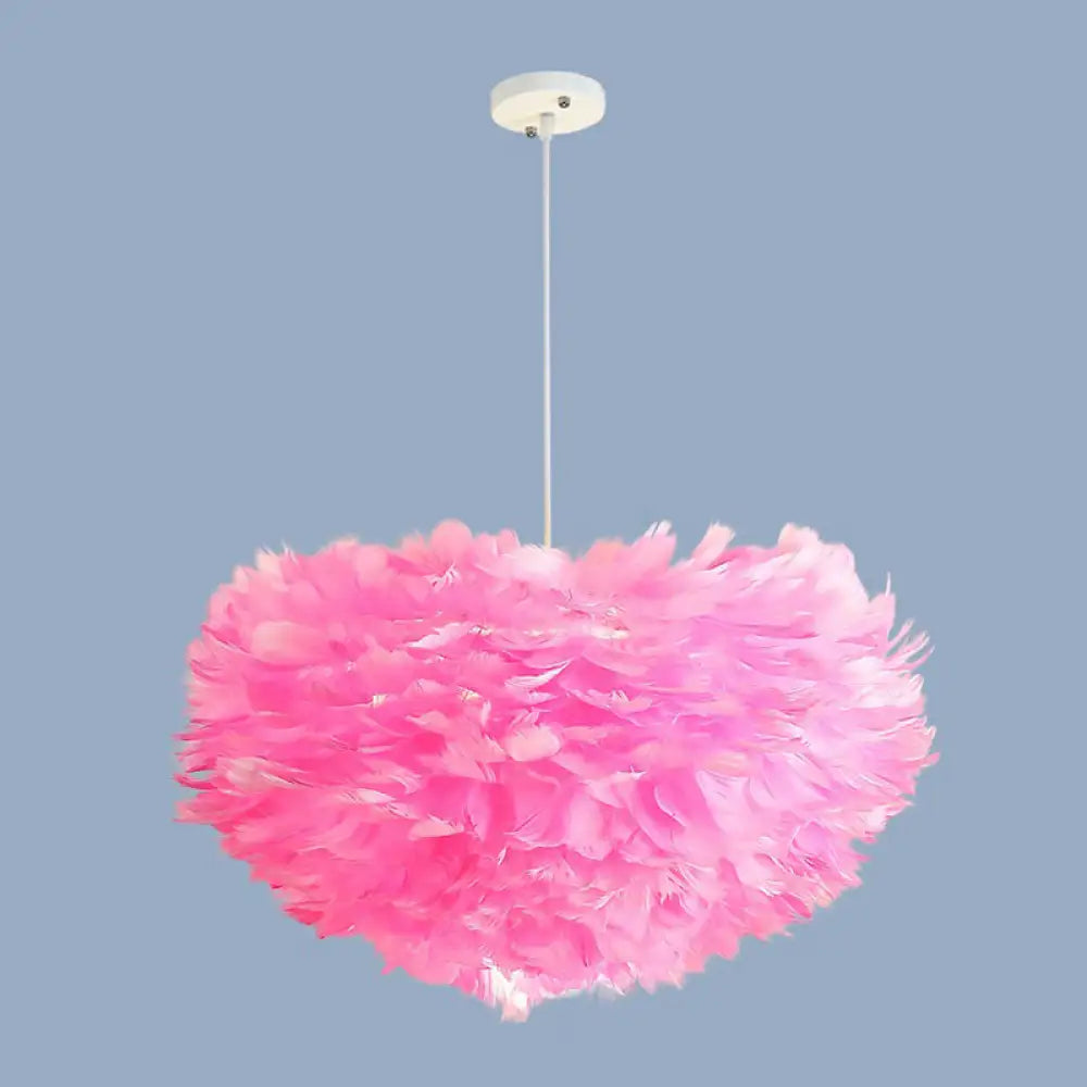 Minimalistic Feather Chandelier Light For Girls Bedroom Ceiling - Hemisphere Shaped Fixture Pink /