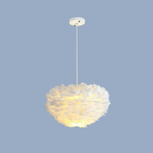 Minimalistic Feather Chandelier Light For Girls Bedroom Ceiling - Hemisphere Shaped Fixture White /