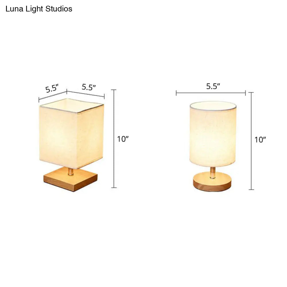 Minimalistic Flaxen Wood Table Lamp - 1-Light Fabric Night Light For Bedroom