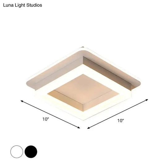 Minimalistic Flush Ceiling Light - Round/Square Acrylic Led Flushmount Lighting In Black/White For