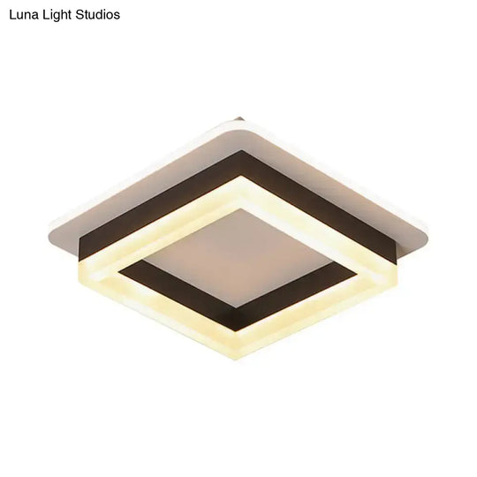 Minimalistic Flush Ceiling Light - Round/Square Acrylic Led Flushmount Lighting In Black/White For