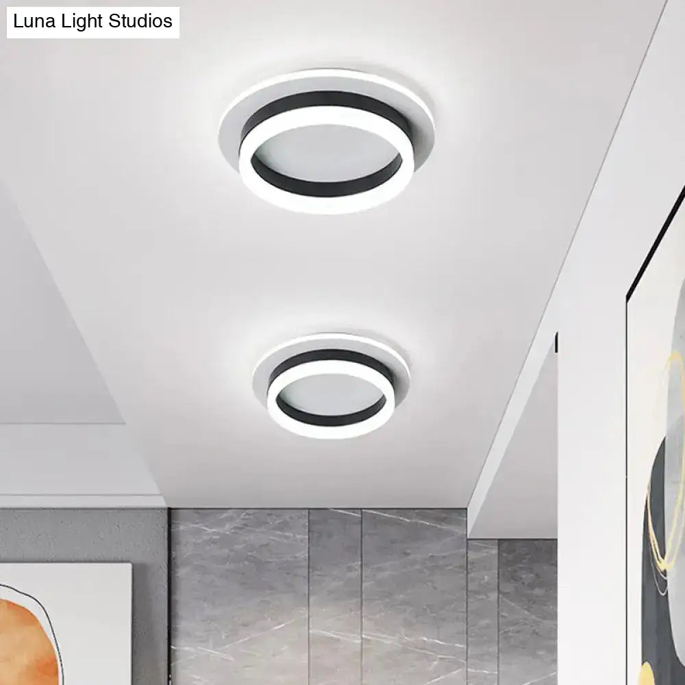 Minimalistic Flush Ceiling Light - Round/Square Acrylic Led Flushmount Lighting In Black/White For