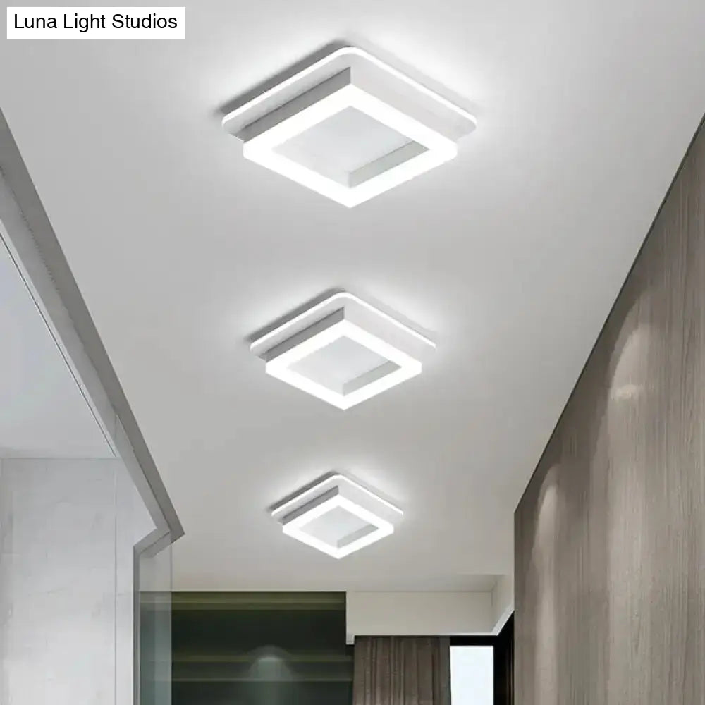 Minimalistic Flush Ceiling Light - Round/Square Acrylic Led Flushmount Lighting In Black/White For