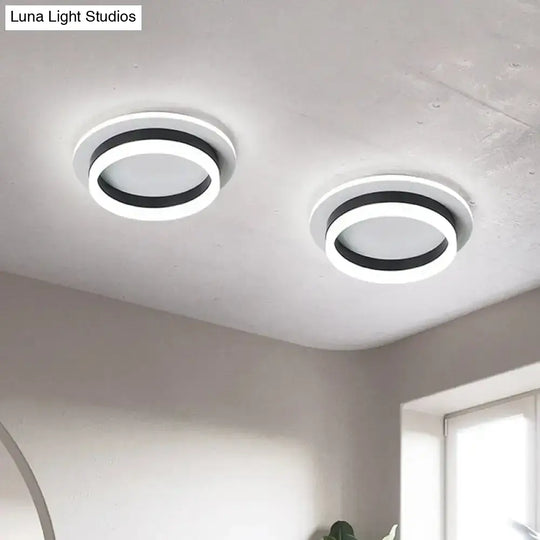 Minimalistic Flush Ceiling Light - Round/Square Acrylic Led Flushmount Lighting In Black/White For