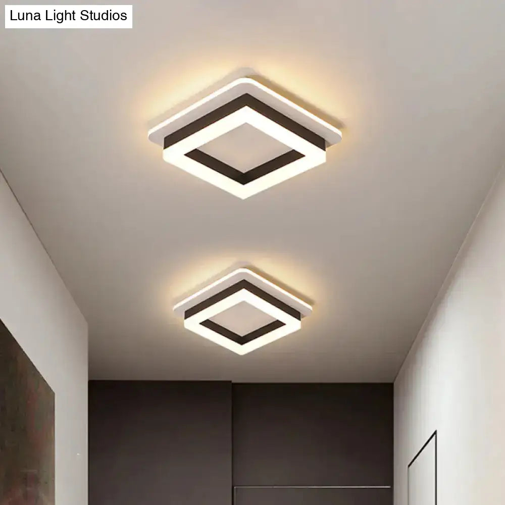 Minimalistic Flush Ceiling Light - Round/Square Acrylic Led Flushmount Lighting In Black/White For