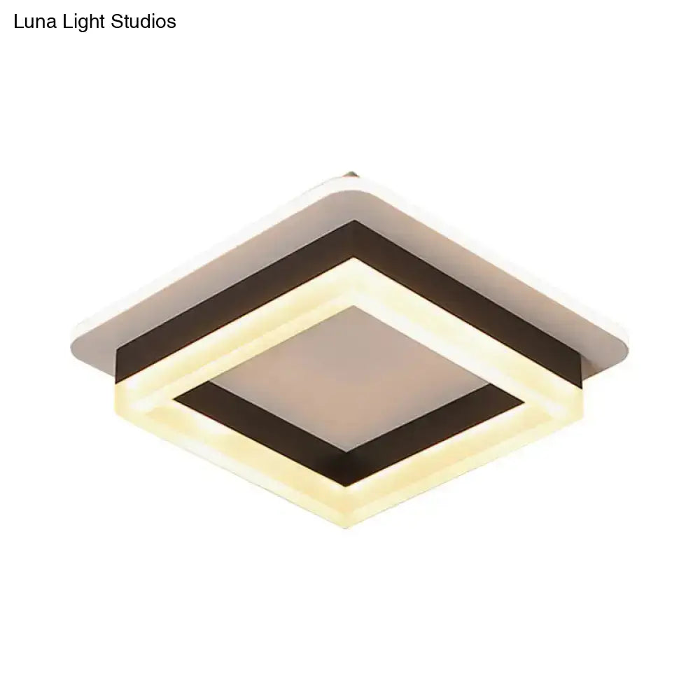 Minimalistic Flush Ceiling Light - Round/Square Acrylic Led Flushmount Lighting In Black/White For