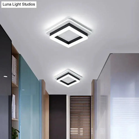 Minimalistic Flush Ceiling Light - Round/Square Acrylic Led Flushmount Lighting In Black/White For