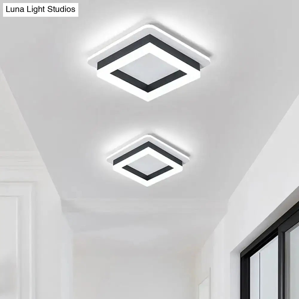 Minimalistic Flush Ceiling Light - Round/Square Acrylic Led Flushmount Lighting In Black/White For