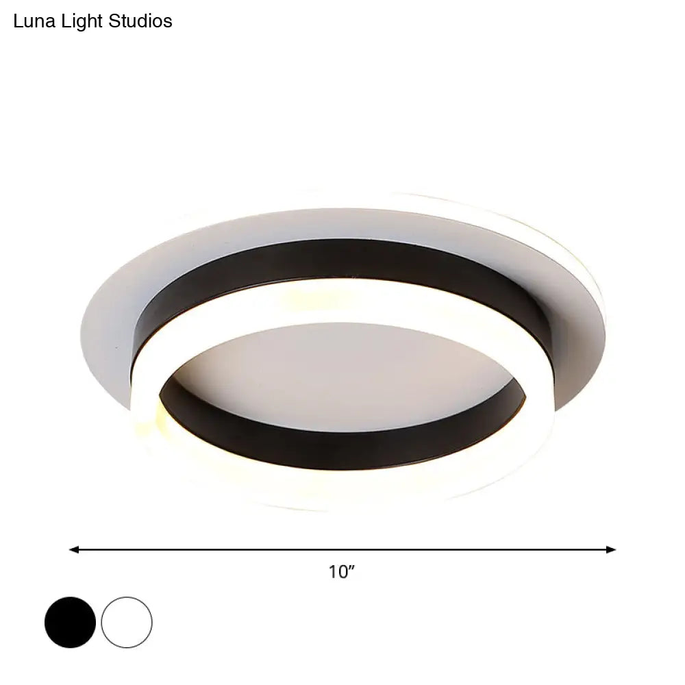 Minimalistic Flush Ceiling Light - Round/Square Acrylic Led Flushmount Lighting In Black/White For