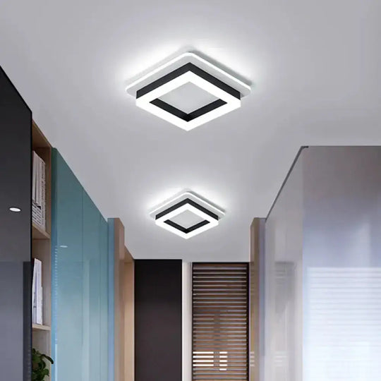 Minimalistic Flush Ceiling Light - Round/Square Acrylic Led Flushmount Lighting In Black/White For