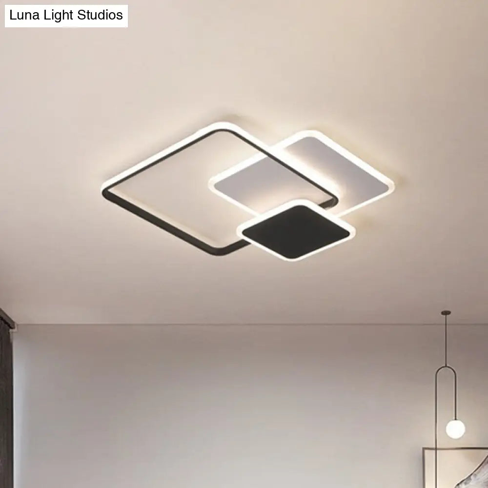 Minimalistic Geometrical Black Led Flush Mount Light For Living Room In Metallic Finish. / White