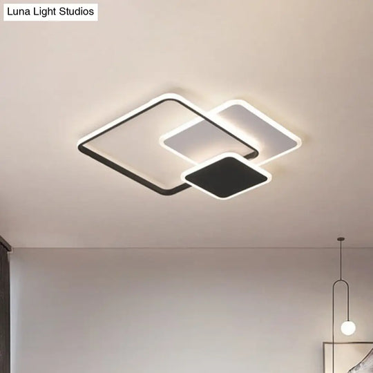 Minimalistic Geometrical Black Led Flush Mount Light For Living Room In Metallic Finish. / White