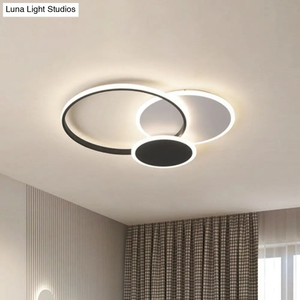 Minimalistic Geometrical Black Led Flush Mount Light For Living Room In Metallic Finish. / White