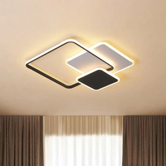 Minimalistic Geometrical Black Led Flush Mount Light For Living Room In Metallic Finish. / Warm