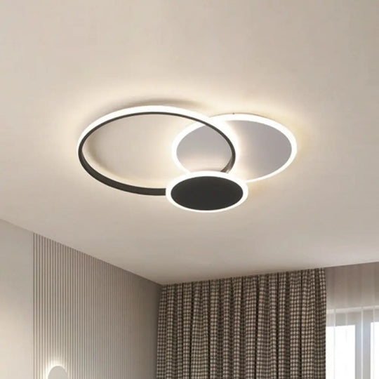 Minimalistic Geometrical Black Led Flush Mount Light For Living Room In Metallic Finish. / White