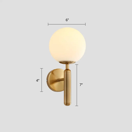 Minimalistic Glass Wall Sconce - Ball Shade Corridor Light (1-Head) Brass