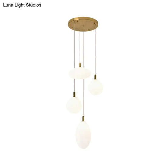 Cluster Pendant Minimalism Hanging Lamp - Gold/Black With Cream Glass & 4 Lights