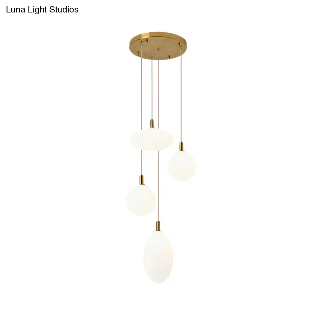 Minimalistic Gold/Black Pendant Lamp With 4 Lights And Cream Glass’ Or ’Minimalist 4-Light Glass