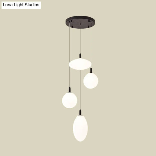 Cluster Pendant Minimalism Hanging Lamp - Gold/Black With Cream Glass & 4 Lights