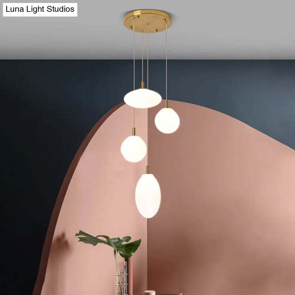 Cluster Pendant Minimalism Hanging Lamp - Gold/Black With Cream Glass & 4 Lights Gold