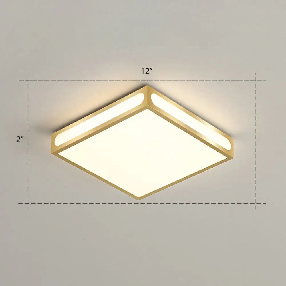 Minimalistic Gold Checked Led Flushmount Ceiling Light For Living Room / 12’ Remote Control