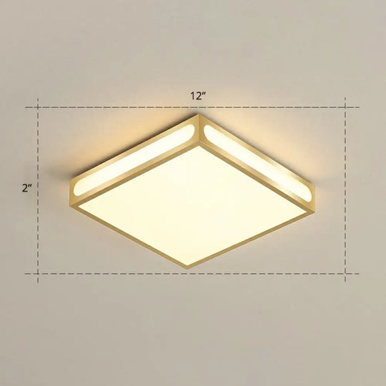 Minimalistic Gold Checked Led Flushmount Ceiling Light For Living Room / 12’ Warm