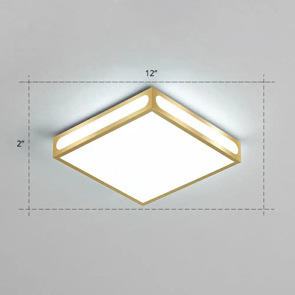 Minimalistic Gold Checked Led Flushmount Ceiling Light For Living Room / 12’ White