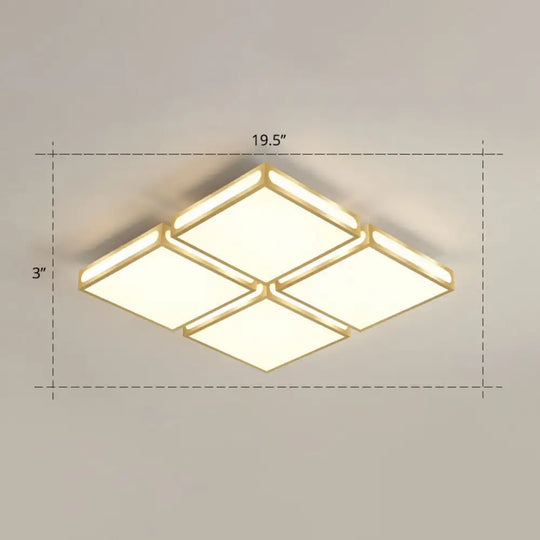 Minimalistic Gold Checked Led Flushmount Ceiling Light For Living Room / 19.5’ Remote Control