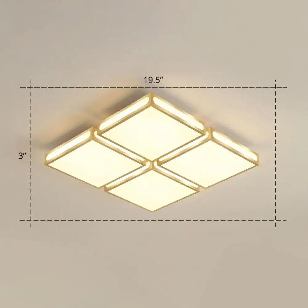Minimalistic Gold Checked Led Flushmount Ceiling Light For Living Room / 19.5’ Warm
