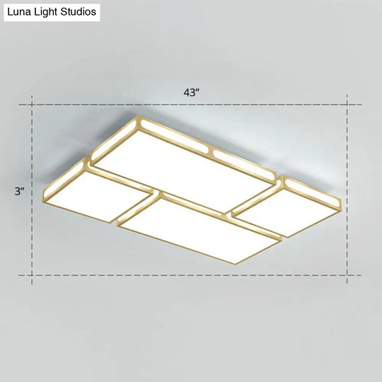 Minimalistic Gold Checked Led Flushmount Ceiling Light For Living Room / 43 White