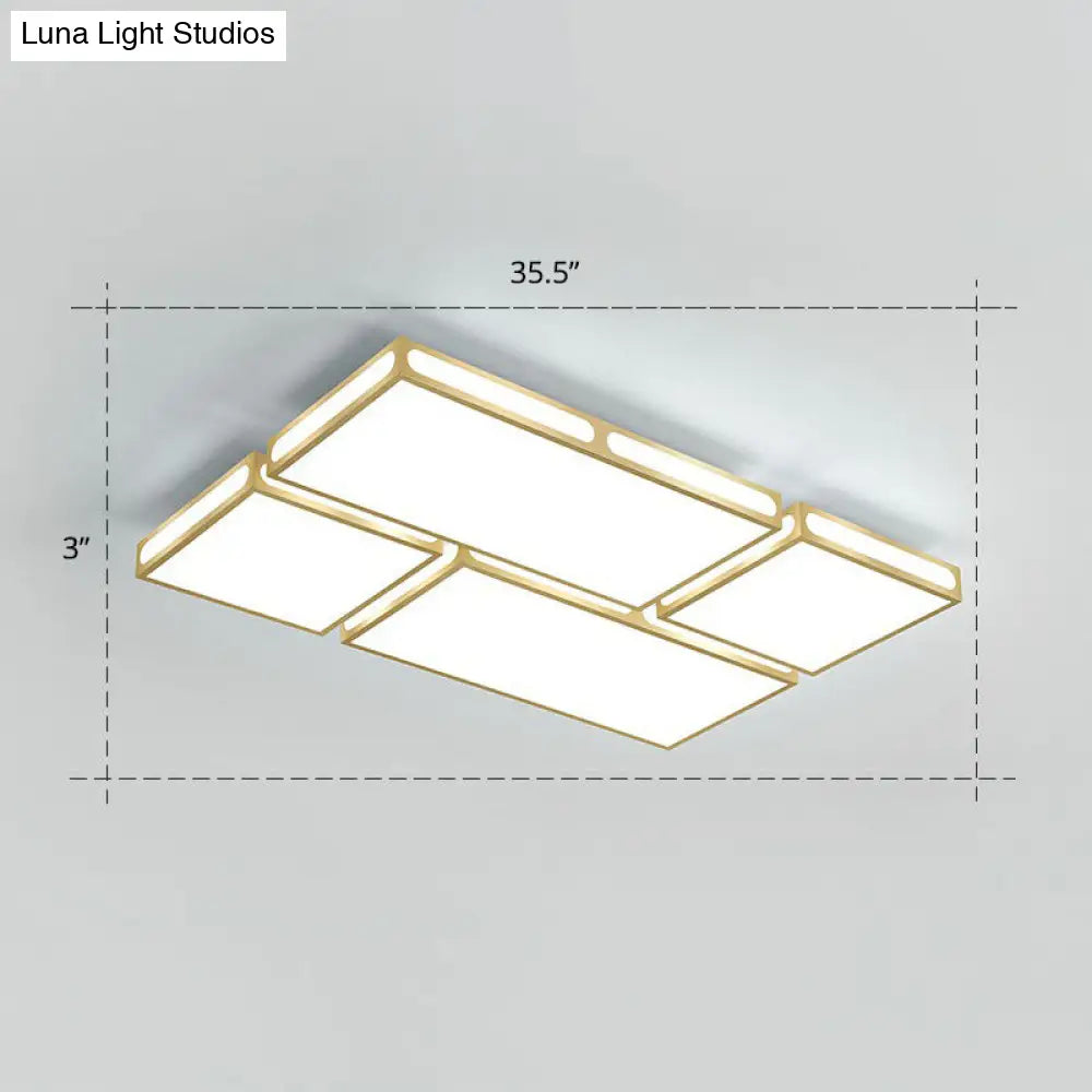 Minimalistic Gold Checked Led Flushmount Ceiling Light For Living Room / 35.5 White