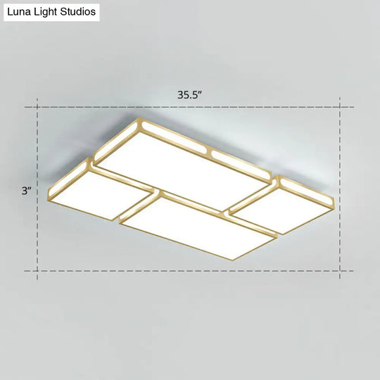 Minimalistic Gold Checked Led Flushmount Ceiling Light For Living Room / 35.5 White