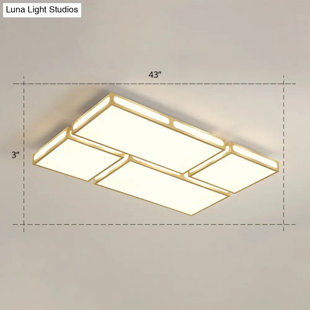 Minimalistic Gold Checked Led Flushmount Ceiling Light For Living Room / 43 Remote Control Stepless