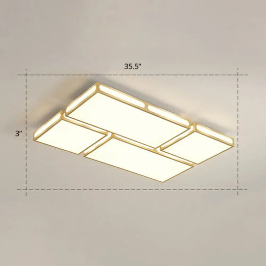 Minimalistic Gold Checked Led Flushmount Ceiling Light For Living Room / 35.5’ Remote Control