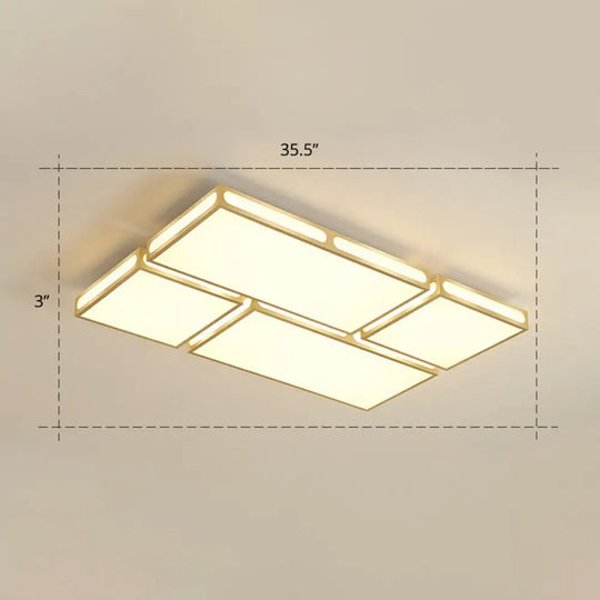 Minimalistic Gold Checked Led Flushmount Ceiling Light For Living Room / 35.5’ Warm