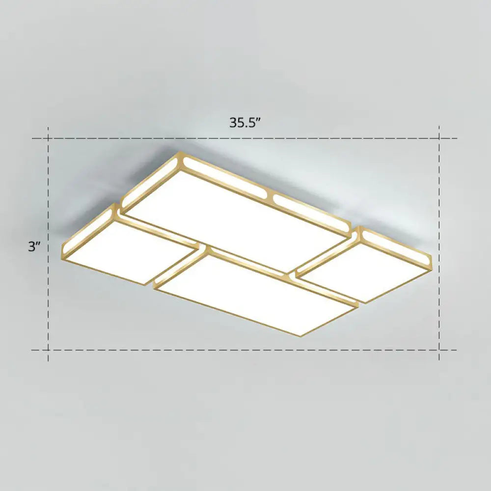 Minimalistic Gold Checked Led Flushmount Ceiling Light For Living Room / 35.5’ White