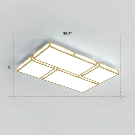 Minimalistic Gold Checked Led Flushmount Ceiling Light For Living Room / 35.5’ White
