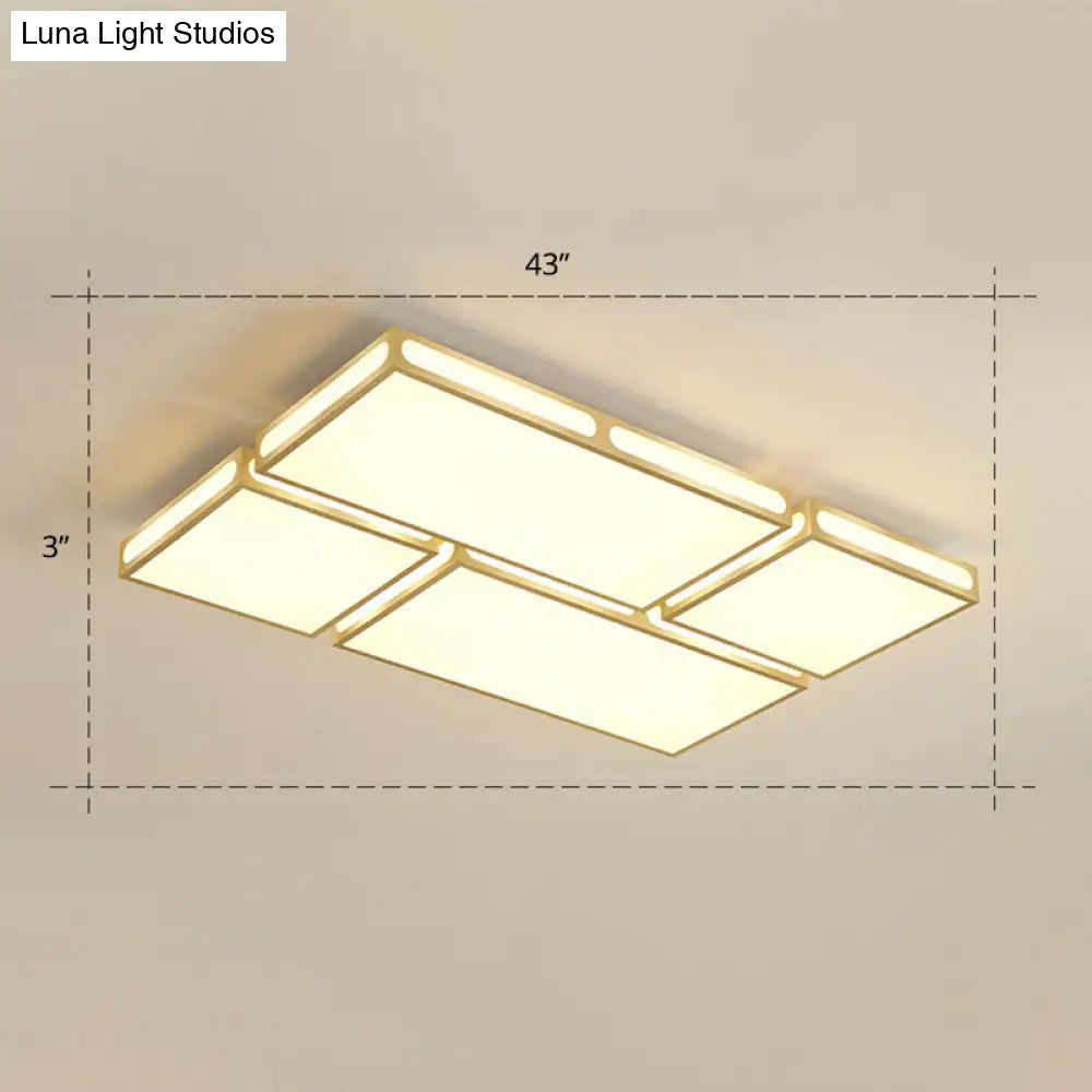 Minimalistic Gold Checked Led Flushmount Ceiling Light For Living Room / 43 Warm