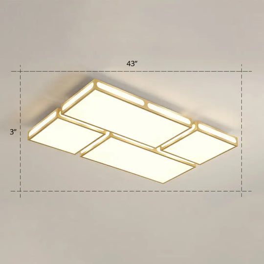 Minimalistic Gold Checked Led Flushmount Ceiling Light For Living Room / 43’ Remote Control