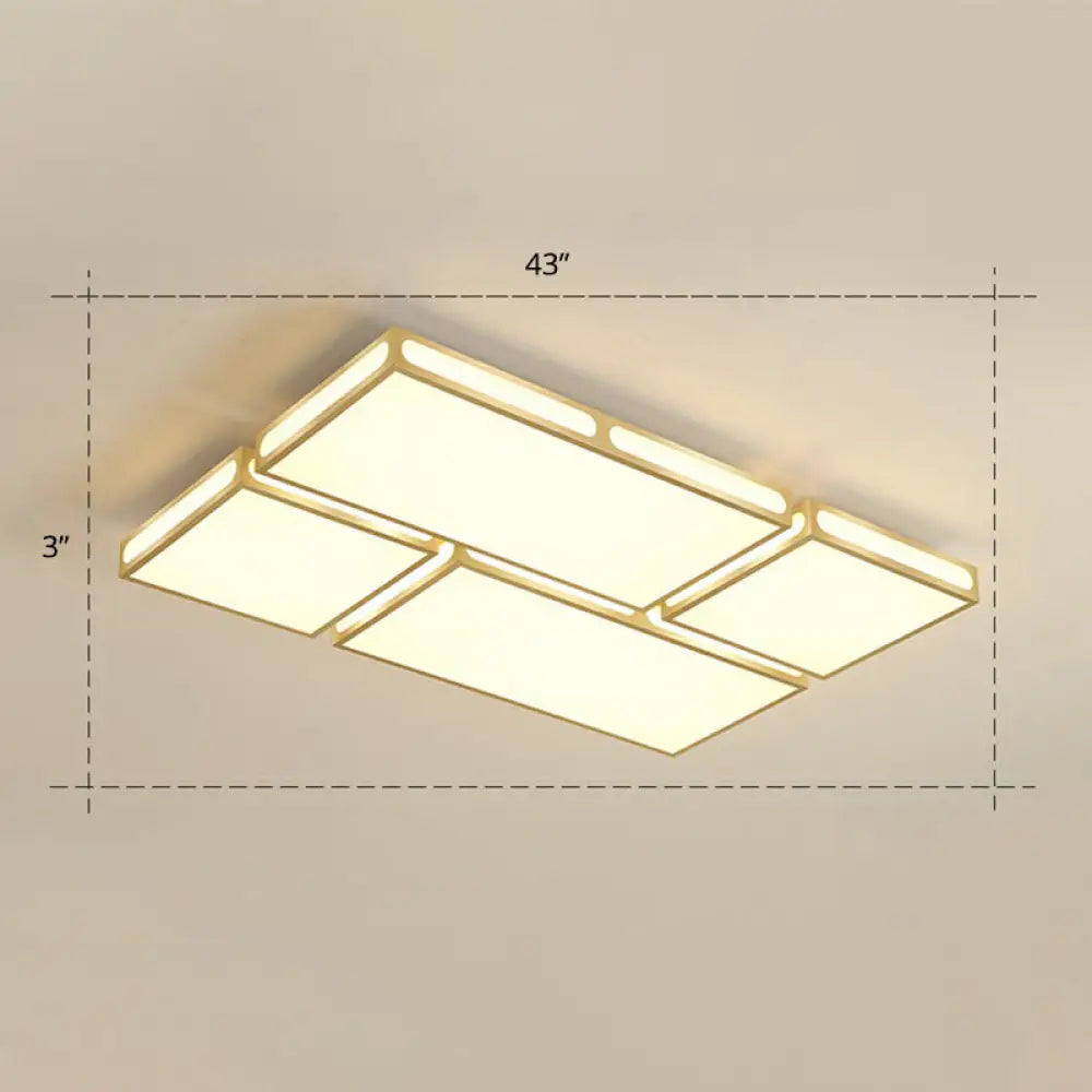 Minimalistic Gold Checked Led Flushmount Ceiling Light For Living Room / 43’ Warm