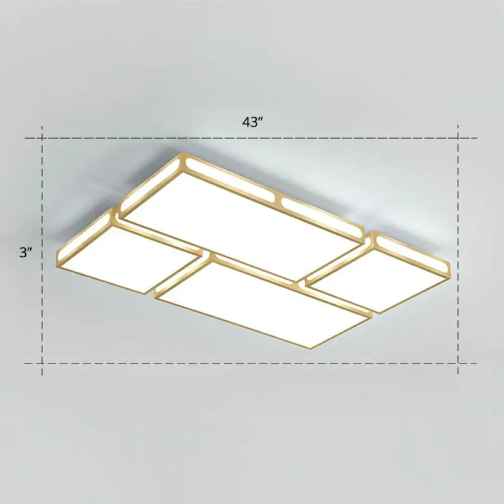 Minimalistic Gold Checked Led Flushmount Ceiling Light For Living Room / 43’ White