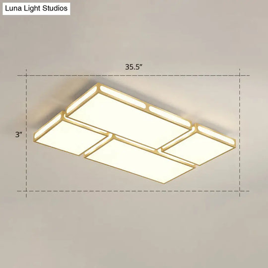 Minimalistic Gold Checked Led Flushmount Ceiling Light For Living Room / 35.5 Remote Control