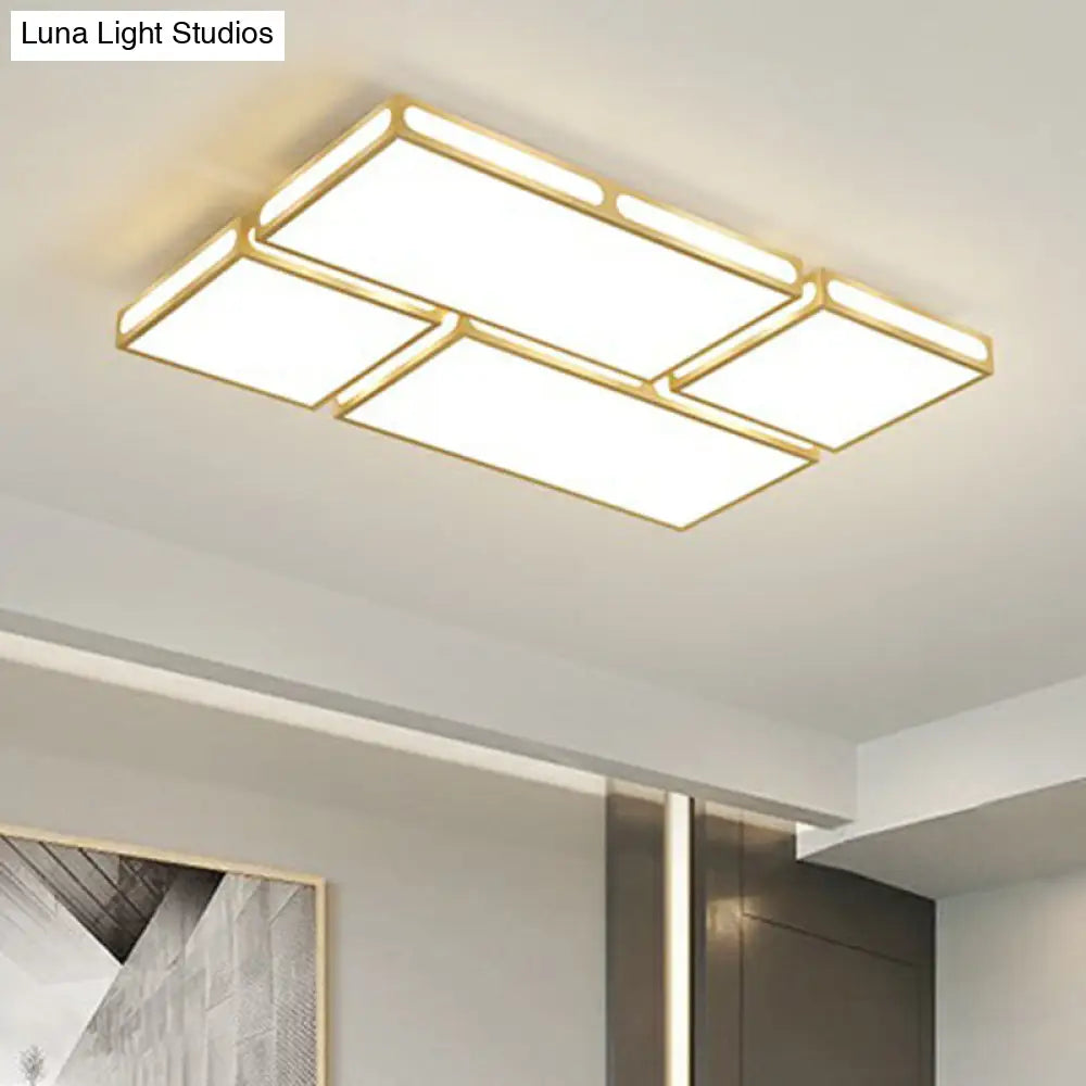 Minimalistic Gold Checked Led Flushmount Ceiling Light For Living Room