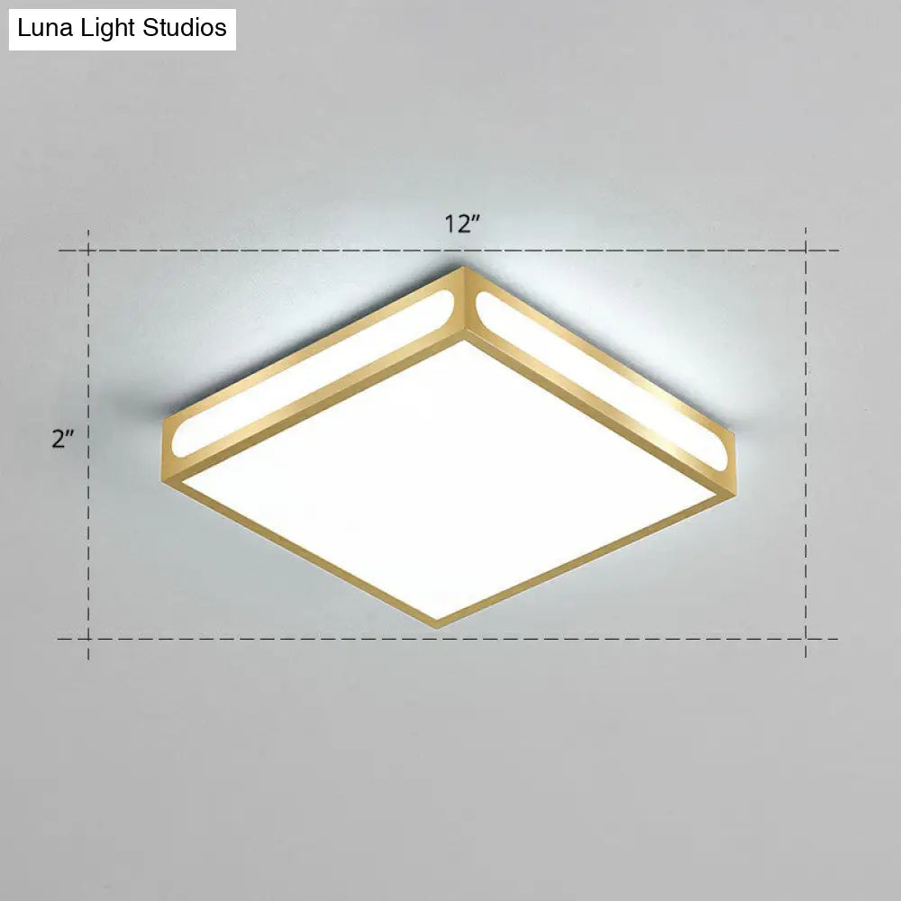Minimalistic Gold Checked Led Flushmount Ceiling Light For Living Room / 12 White